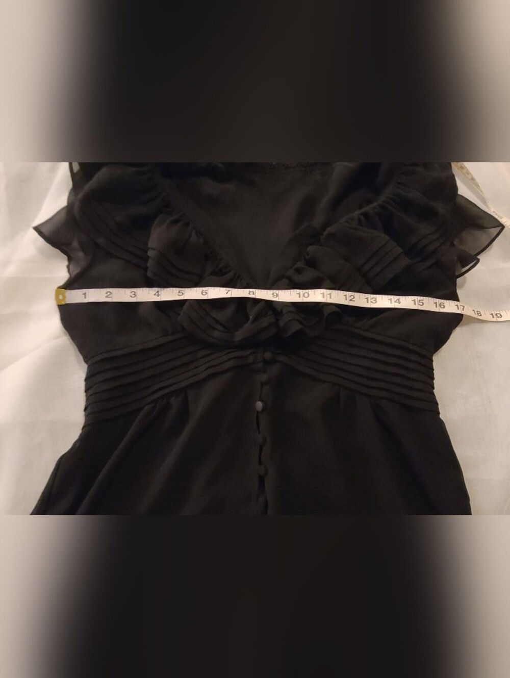 Black Ruffled Button Up Sheer Top, Small - Picture 4 of 5